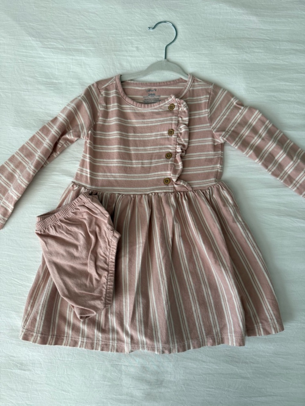Carter's Pink and White Striped Long-Sleeve Dress with Bloomer